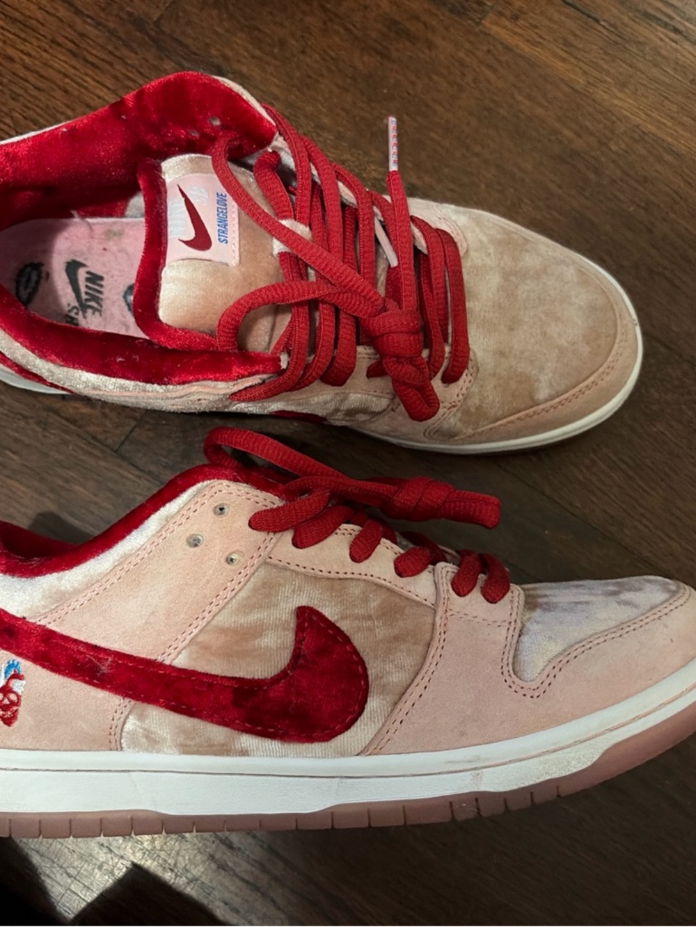 Nike Pink and Red Velvet Swoosh Low Top Sneakers